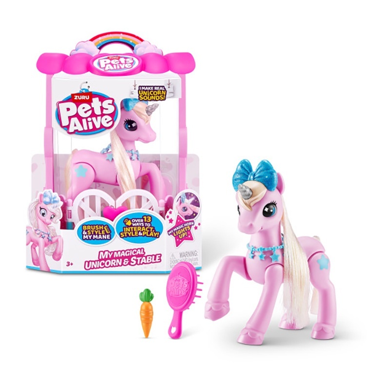 Интерактивный единорог ZURU Pets Alive My Magical Unicorn с конюшней, розовый